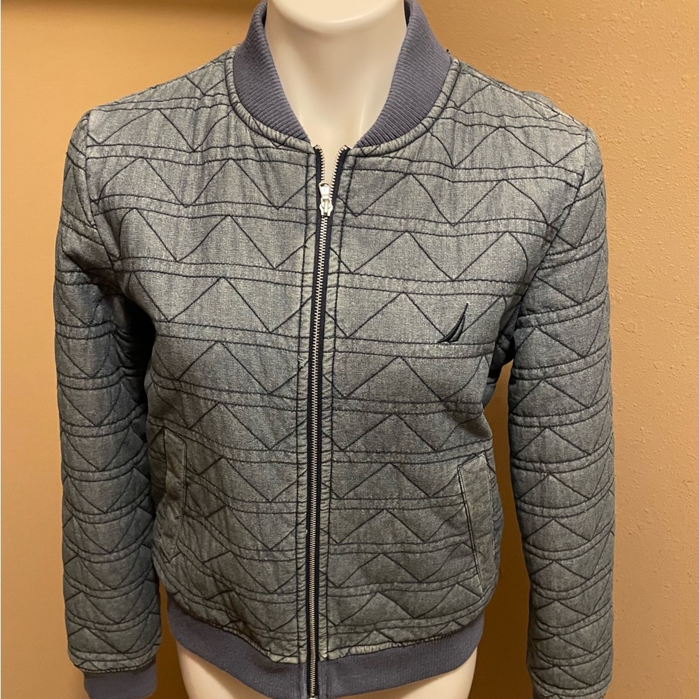 Nautica Women’s Bomber Jacket Denim Fabric Zip Up
